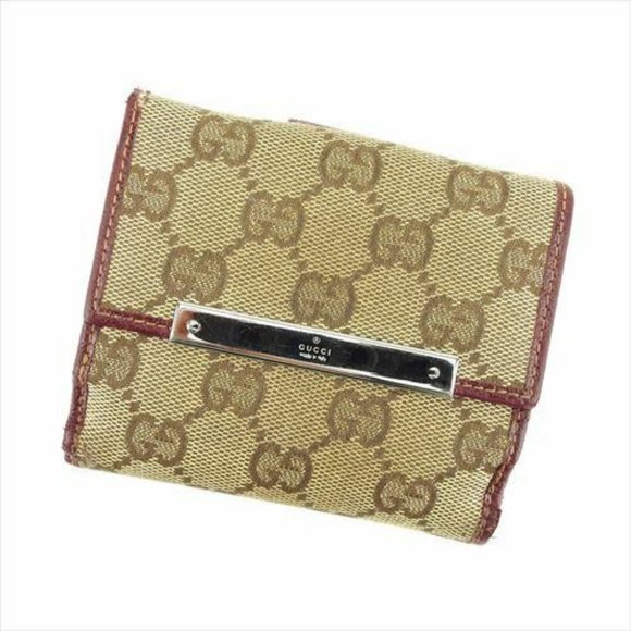 Gucci Wallet Purse G logos Beige Red Canvas Leather Woman Authentic Used T8549 - Picture 1 of 7